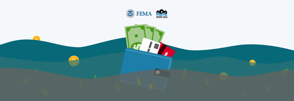 Wallet and loose coins floating in flood water
