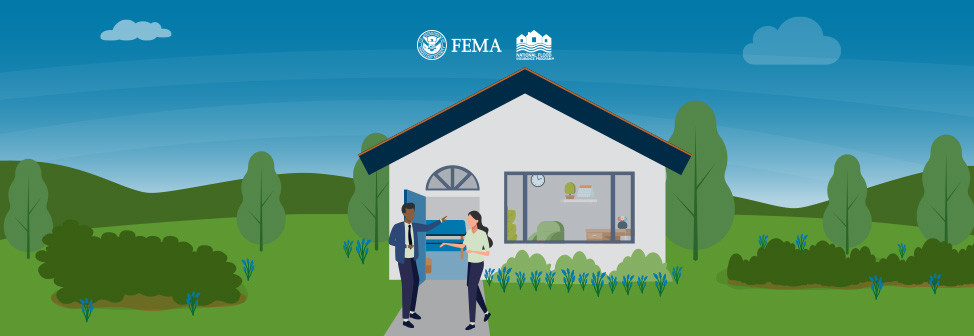 Two people having a discussion outside home with open front door