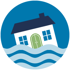 house tilted with water levels rising